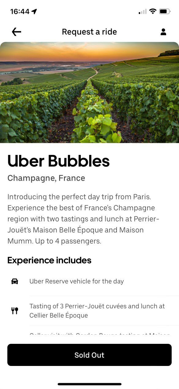 Uber Bubbles booking screen for riders who were in the vicinity.