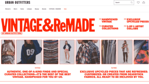 Homepage of Urban Outfitters new Vintage + Remade platform.