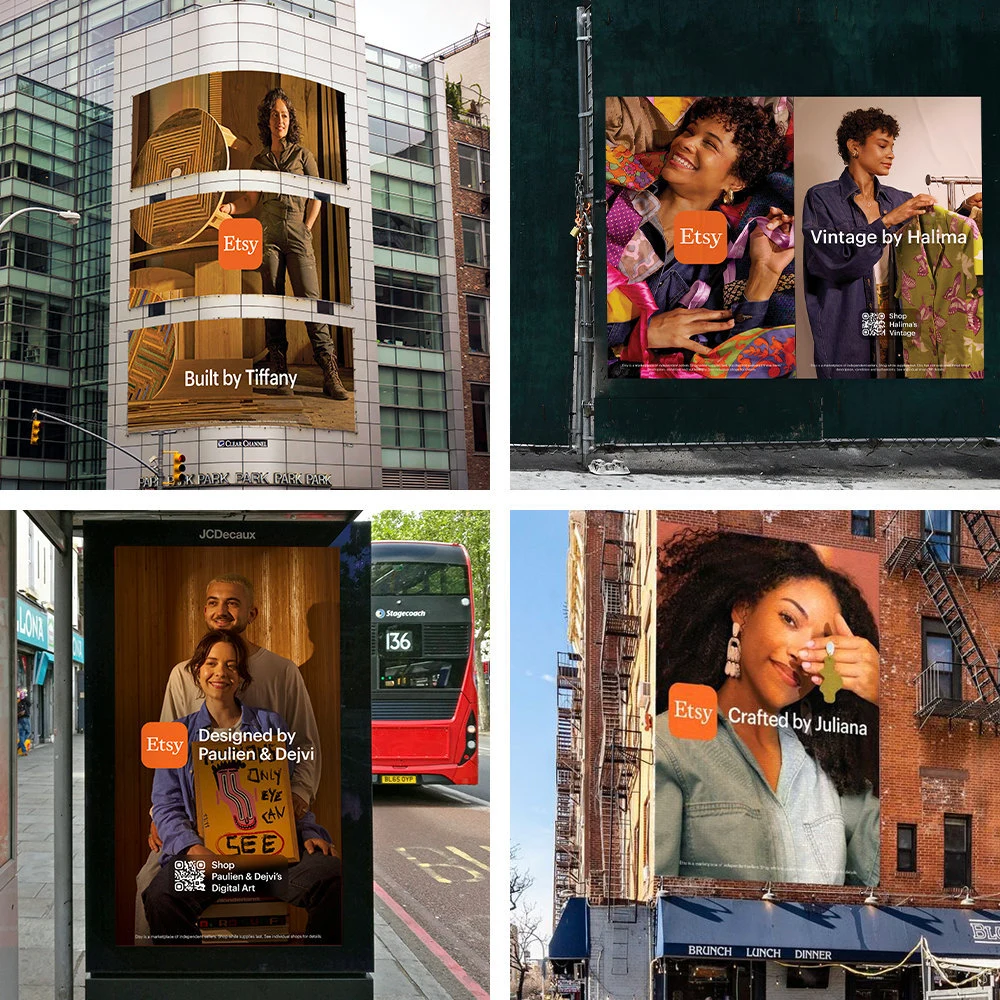 Sampling of billboards from Etsy's new marketing campaign featuring real Etsy sellers.